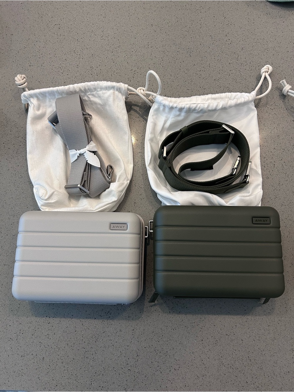 Away Hard-Shell Toiletry Cases — Olive & Light Gray